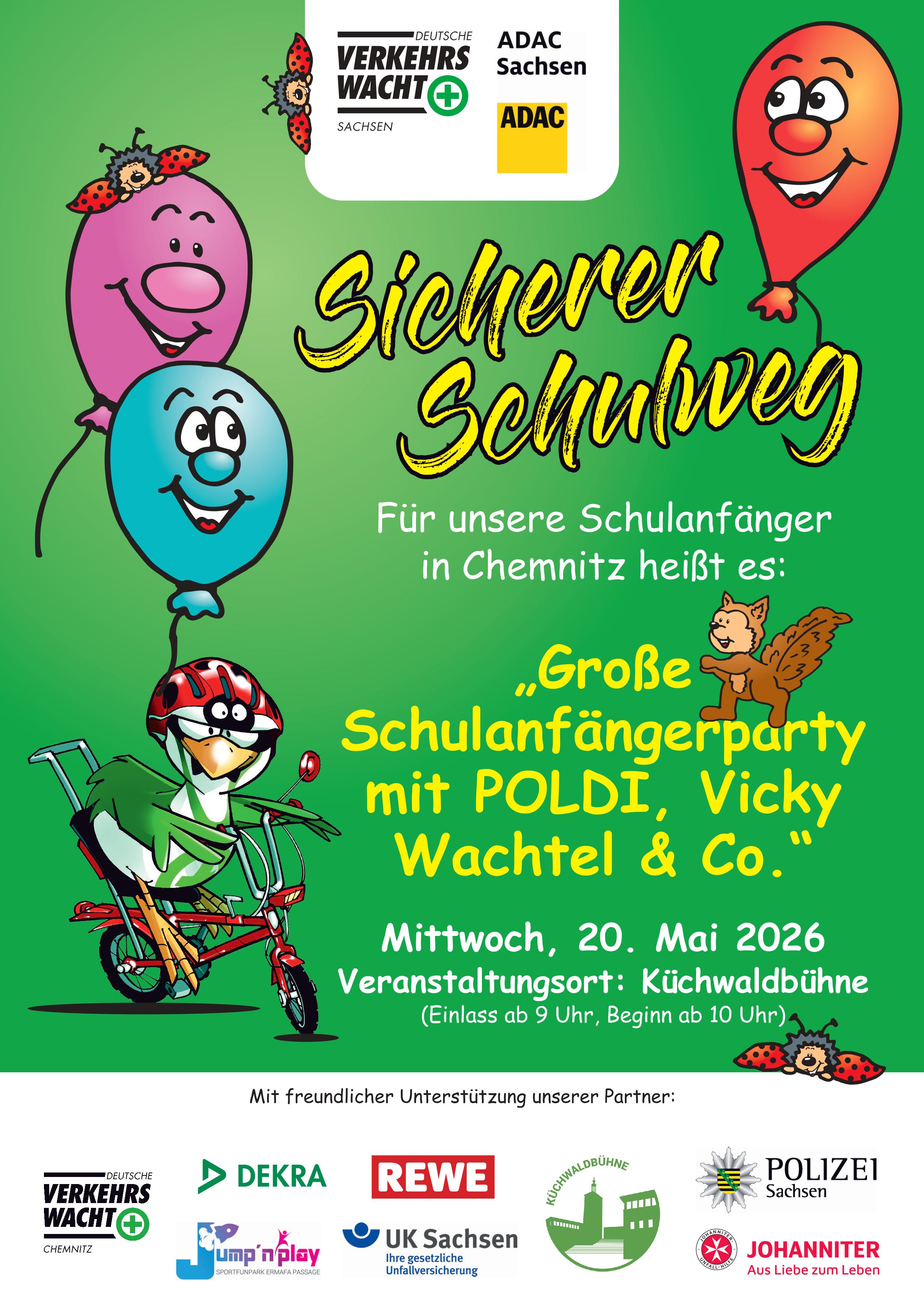 Plakat Schulanfängerparty „Sicherer Schulweg“